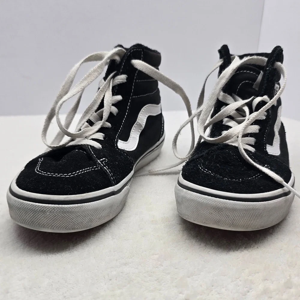 Vans Sk8-Hi High Top Sneakers Black White Suede Canvas Skate Shoes Youth 4.0